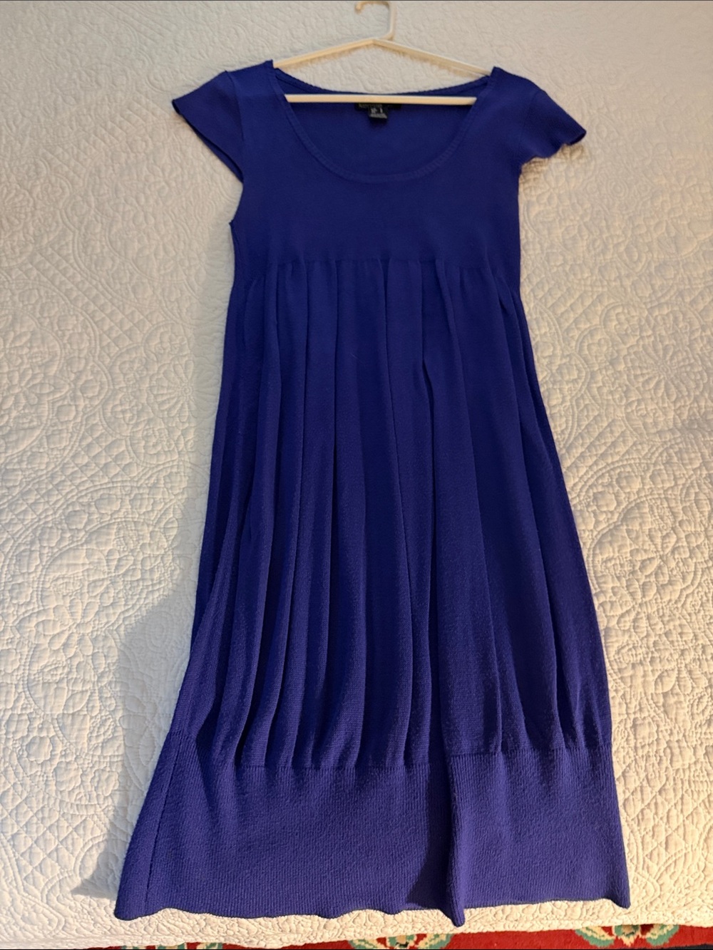 kenzie Royal Blue Pleated Knit Cap-Sleeve Dress